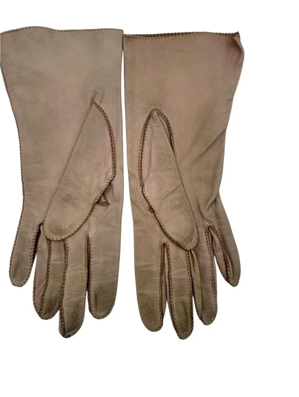 60s Carlee Vintage Kidskin Gloves: Pink Leather, Over-the-Wrist, Size 6 1/2